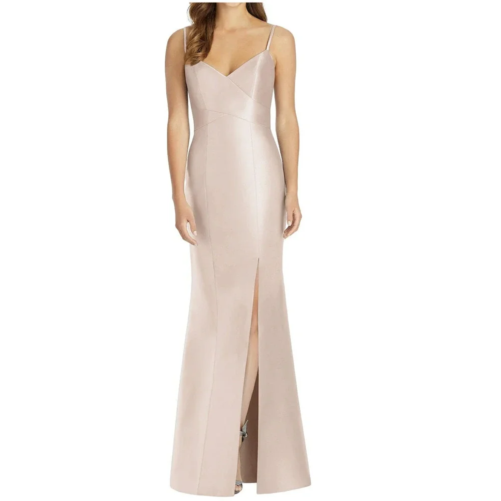 ALFRED SUNG D758 SURPLICE SATIN TWILL TRUMPET Cameo Pink DRESS GOWN Size 12 - Picture 1 of 6